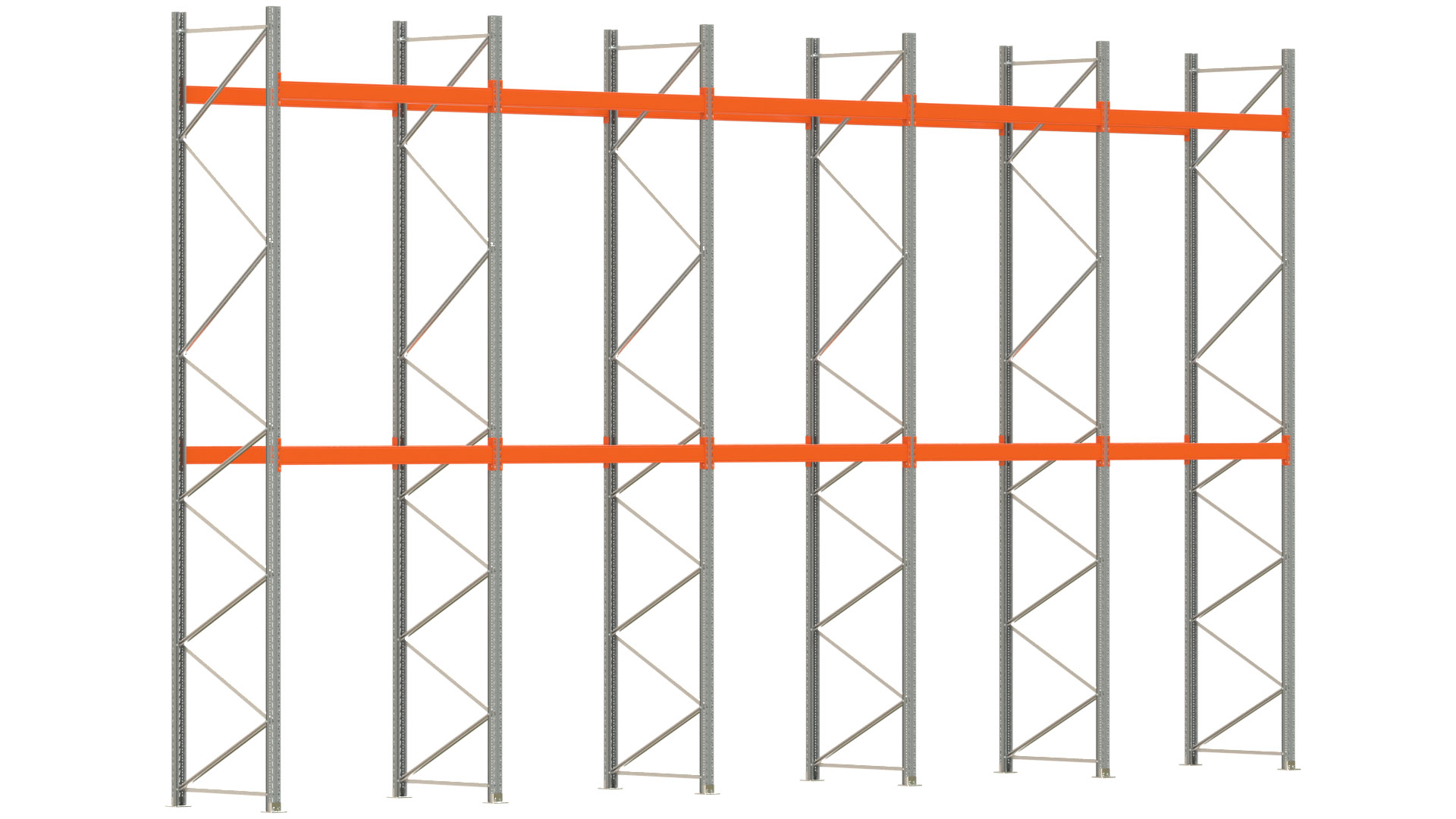 Palettenregal ARTUS - Breite 1001 cm - Höhe 550 cm - Tiefe 110 cm - 2 Träger-Ebenen - max. Fachlast 3000 kg - 30 Palettenstellplätze