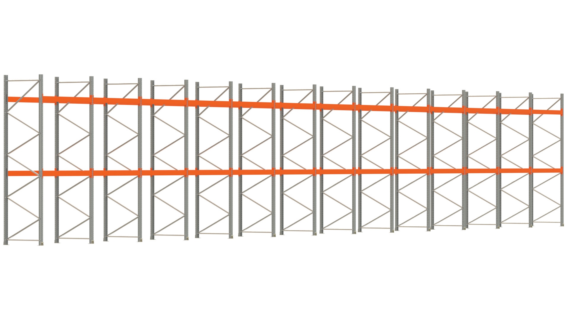Palettenregal ARTUS - Breite 2589 cm - Höhe 400 cm - Tiefe 110 cm - 2 Träger-Ebenen - max. Fachlast 3000 kg - 78 Palettenstellplätze