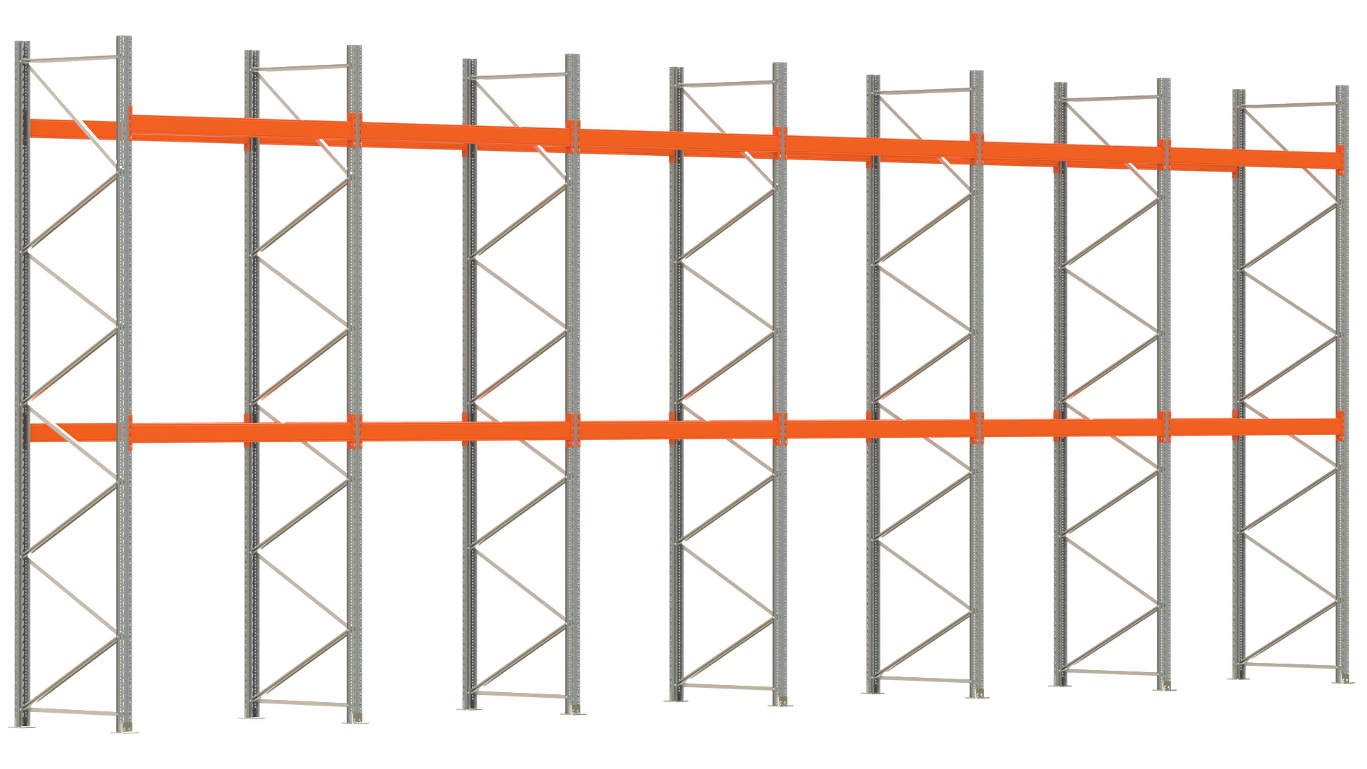 Palettenregal ARTUS - Breite 1199,5 cm - Höhe 450 cm - Tiefe 110 cm - 2 Träger-Ebenen - max. Fachlast 3000 kg - 36 Palettenstellplätze