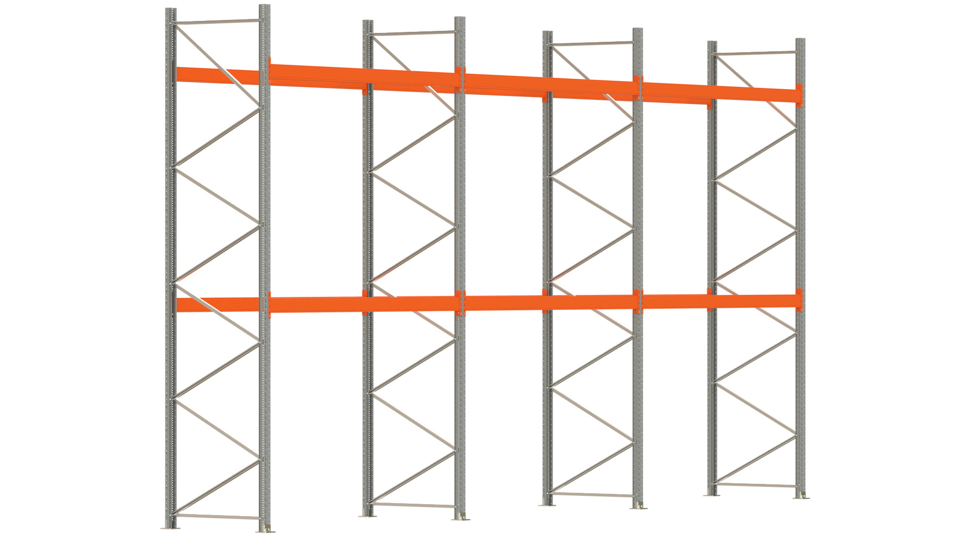 Palettenregal ARTUS - Breite 844 cm - Höhe 450 cm - Tiefe 110 cm - 2 Träger-Ebenen - max. Fachlast 3000 kg - 27 Palettenstellplätze