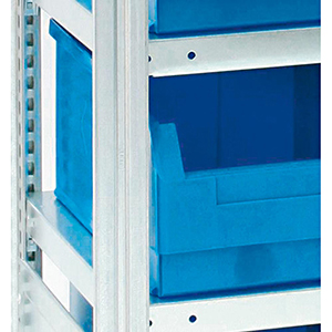Kleinteileregal, Magazinregal - Steckregal mit Sichtlagerkästen, Anbaufeld, BxTxH 1005x500x2000 mm, 8 Fachböden, 21 Kästen Gr. 2 BxTxH 300x500x200 mm
