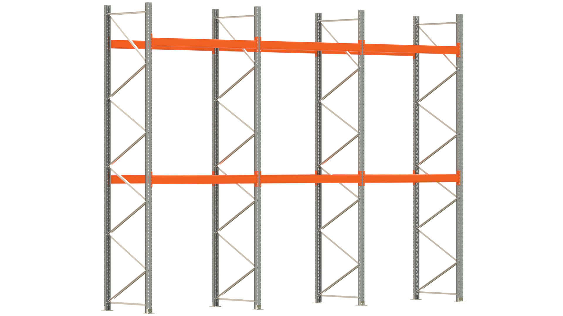 Palettenregal ARTUS - Breite 604 cm - Höhe 450 cm - Tiefe 110 cm - 2 Träger-Ebenen - max. Fachlast 3000 kg - 18 Palettenstellplätze