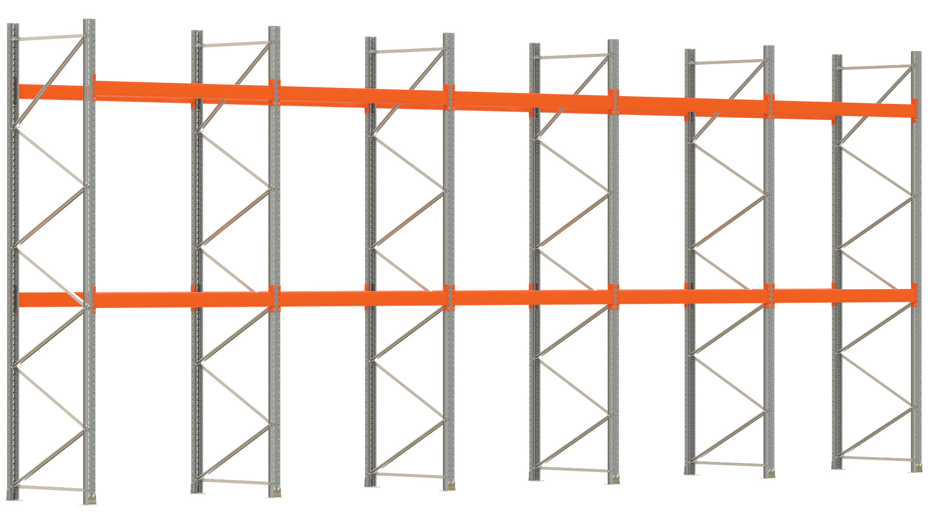 Palettenregal ARTUS - Breite 1001 cm - Höhe 400 cm - Tiefe 110 cm - 2 Träger-Ebenen - max. Fachlast 3000 kg - 30 Palettenstellplätze