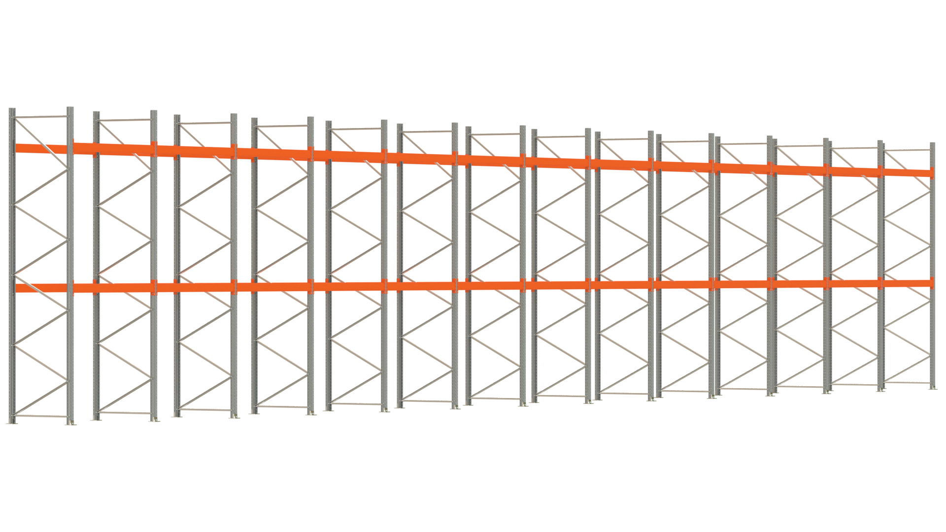 Palettenregal ARTUS - Breite 2589 cm - Höhe 450 cm - Tiefe 110 cm - 2 Träger-Ebenen - max. Fachlast 3000 kg - 78 Palettenstellplätze