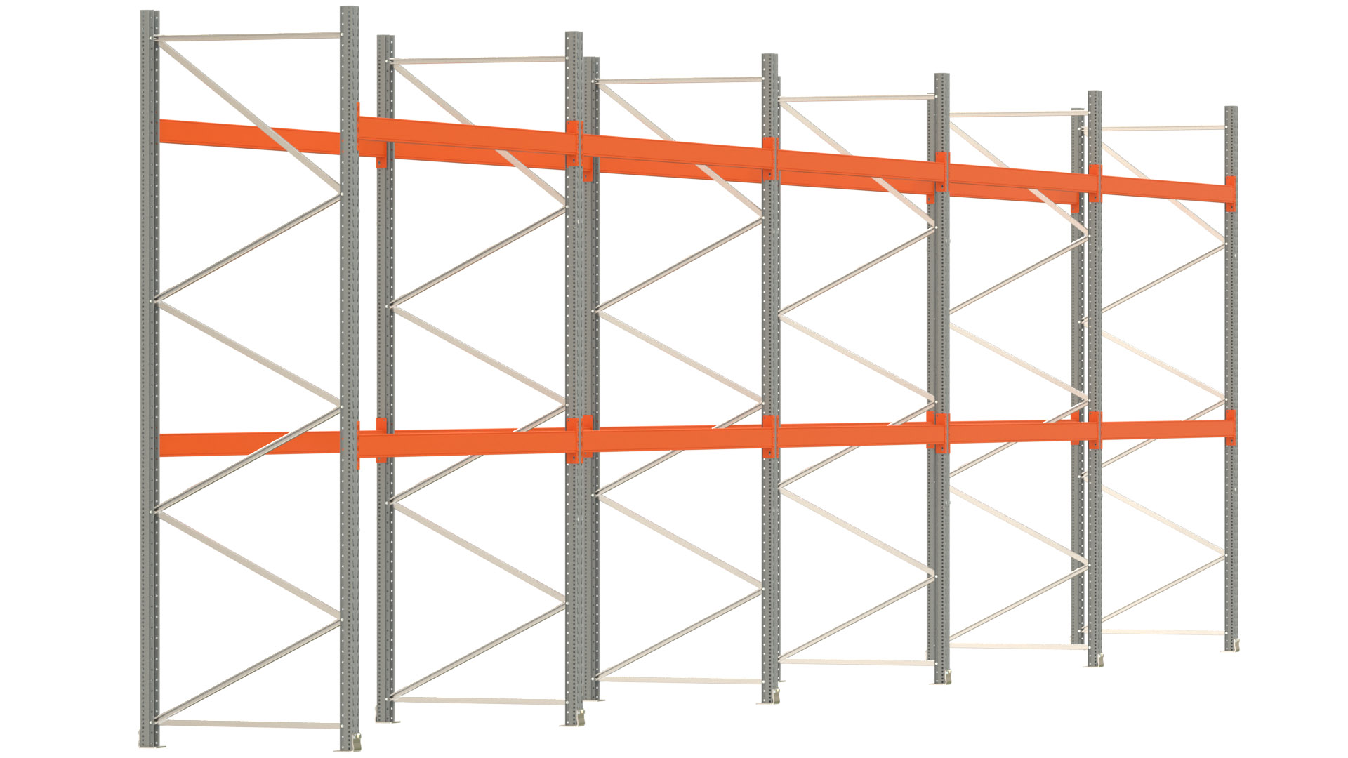 Palettenregal ARTUS - Breite 1401 cm - Höhe 350 cm - Tiefe 110 cm - 2 Träger-Ebenen - max. Fachlast 2100 kg - 45 Palettenstellplätze