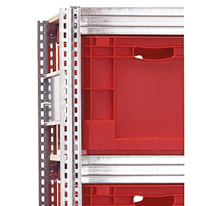 Kleinteileregal, Magazinregal - Eurokastenregal, Anbaufeld, BxTxH 1285x600x2075 mm, 11 Ebenen, 30 Euronormkästen 20 l, BxTxH 600x400x120 mm, Fachlast 350 kg