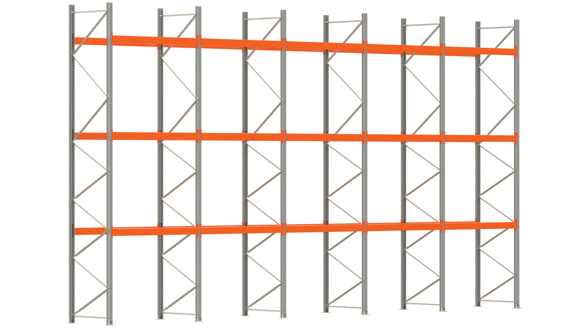 Palettenregal ARTUS - Breite 1001 cm - Höhe 550 cm - Tiefe 110 cm - 3 Träger-Ebenen - max. Fachlast 3000 kg - 40 Palettenstellplätze