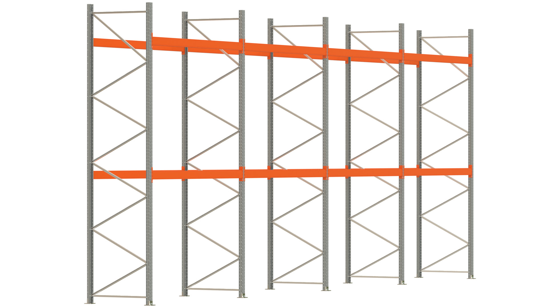 Palettenregal ARTUS - Breite 1122,5 cm - Höhe 450 cm - Tiefe 110 cm - 2 Träger-Ebenen - max. Fachlast 3000 kg - 36 Palettenstellplätze