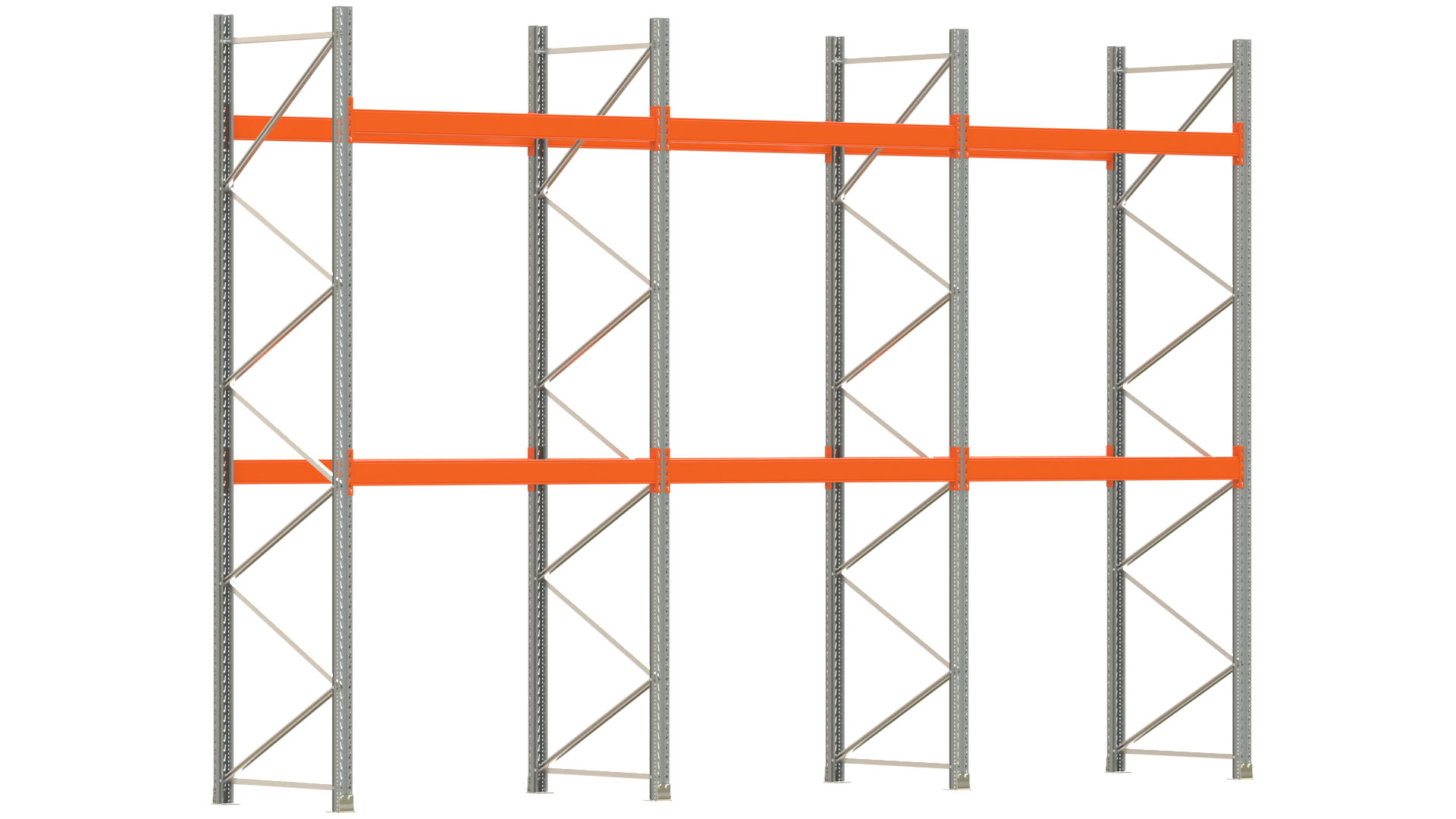 Palettenregal ARTUS - Breite 604 cm - Höhe 400 cm - Tiefe 110 cm - 2 Träger-Ebenen - max. Fachlast 3000 kg - 18 Palettenstellplätze