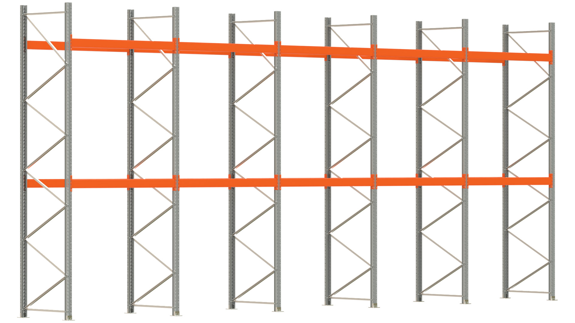 Palettenregal ARTUS - Breite 1001 cm - Höhe 450 cm - Tiefe 110 cm - 2 Träger-Ebenen - max. Fachlast 3000 kg - 30 Palettenstellplätze