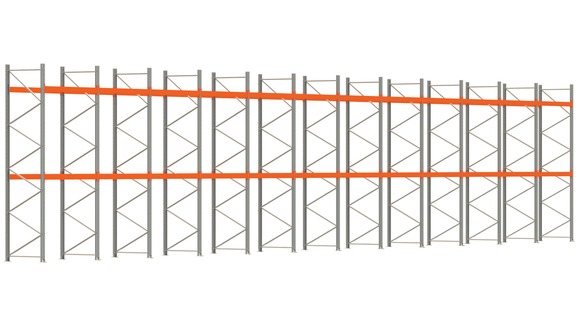 Palettenregal ARTUS - Breite 2390,5 cm - Höhe 450 cm - Tiefe 110 cm - 2 Träger-Ebenen - max. Fachlast 3000 kg - 72 Palettenstellplätze