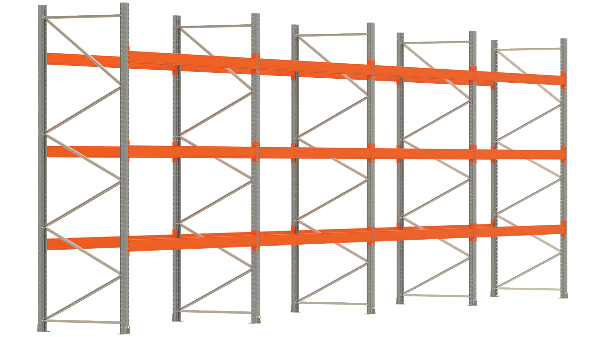 Palettenregal ARTUS - Breite 1122,5 cm - Höhe 350 cm - Tiefe 110 cm - 3 Träger-Ebenen - max. Fachlast 3000 kg - 48 Palettenstellplätze