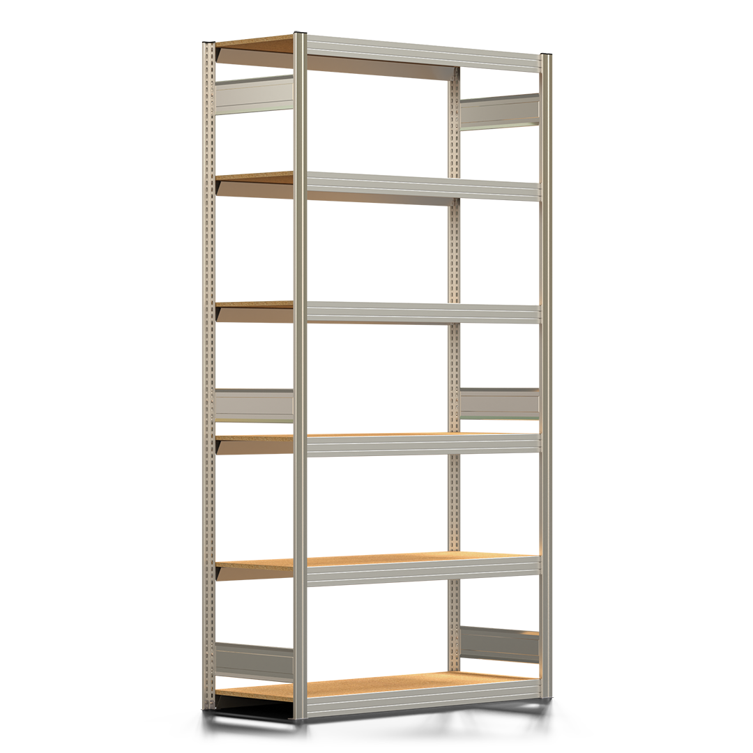 Fachbodenregal BERT - Breite: 128,5 cm - Tiefe: 50 cm - Höhe: 250 cm - 6 Böden - Grundregal